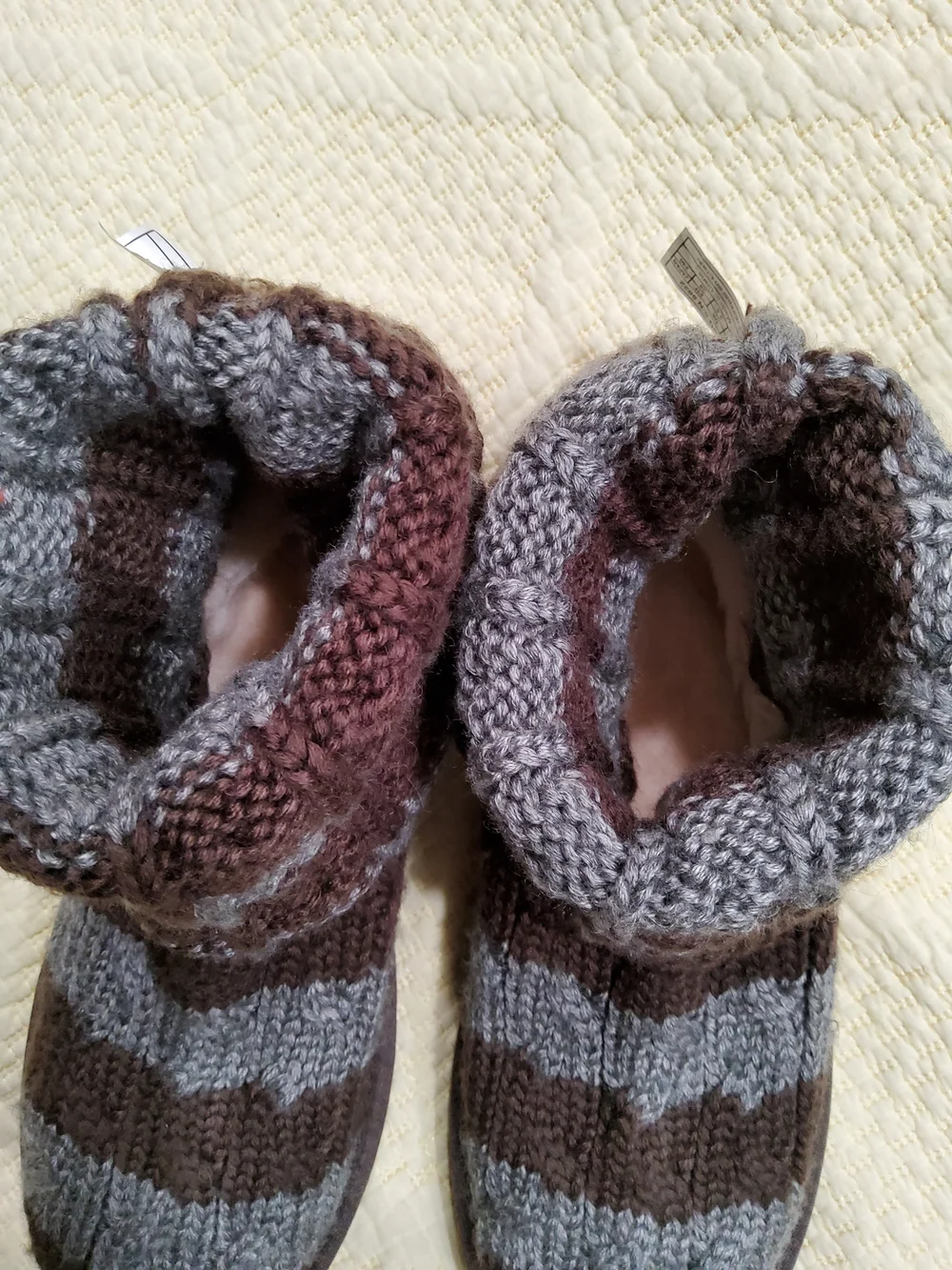 UGG Wool Suede Brown and Gray Striped Knit Winter Boots